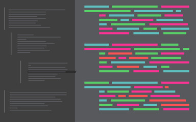 Programming coding background. Dark vector backdrop in flat