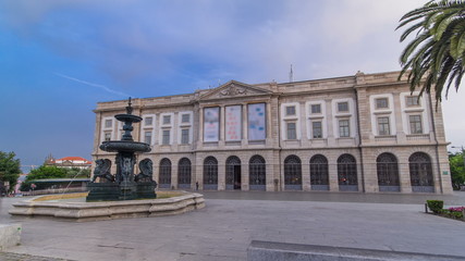 Natural History Museum of Porto University building in Gomes Teixeira Square timelapse . Porto, Portugal.