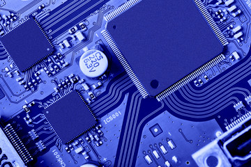 Electronic circuit board close up.