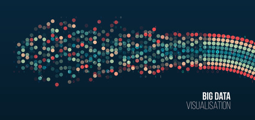 Big data visualization. Information analytics concept. Abstract stream information with circles array and binary code. Filtering machine algorithms. Sorting data. Vector technology background.
