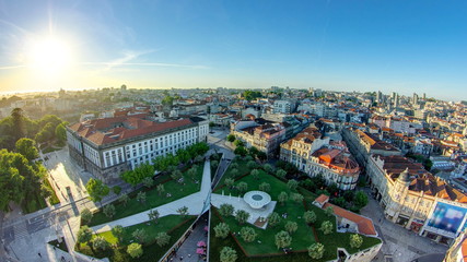 Fototapeta premium Praca de Lisboa - view from Clerigos Tower in Porto timelapse, Portugal