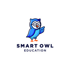 owl logo smart education bird colorful mascot character with eye glass design 