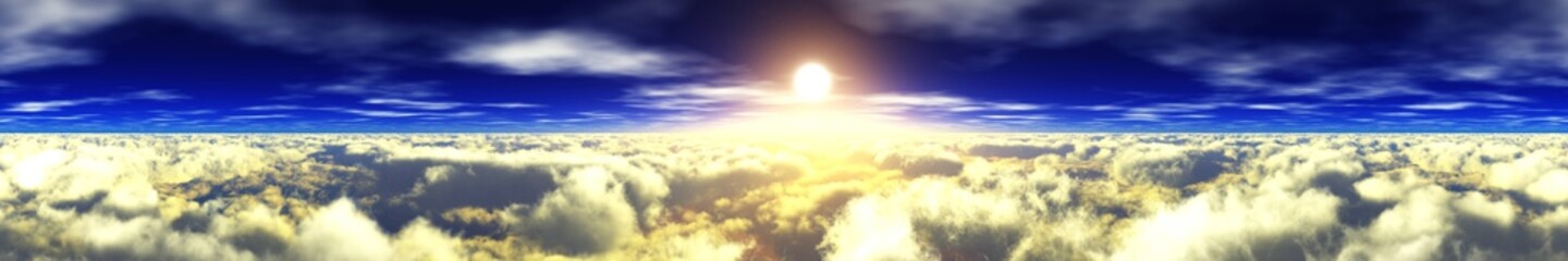 Above the clouds, the sunrise in the clouds from above, 3d rendering
