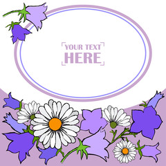 Greeting card with Bells and Daisies. Space for text. Vector illustration for web design or print.