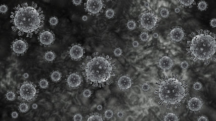 2019 nCov-Corona virus cell outbreak and coronaviruses influenza red background concept dangerous flu shot pandemic medical health risk with disease. selective focus 3D rendering illustration 