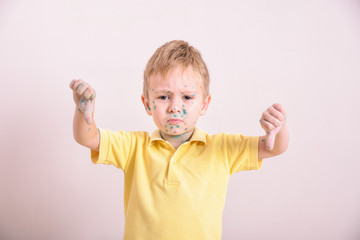 Young toddler,boy with chickenpox. Sick child with chickenpox. Varicella virus or Chickenpox bubble...