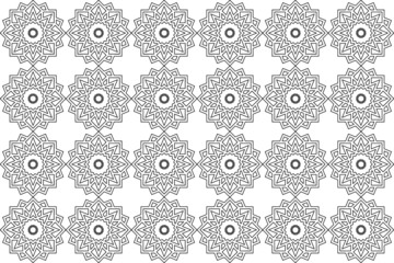 Black and white 2D CAD drawing of Islamic pattern. Islamic patterns use elements of geometry that are repeated in their designs.
