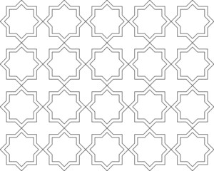 Black and white 2D CAD drawing of Islamic pattern. Islamic patterns use elements of geometry that are repeated in their designs.