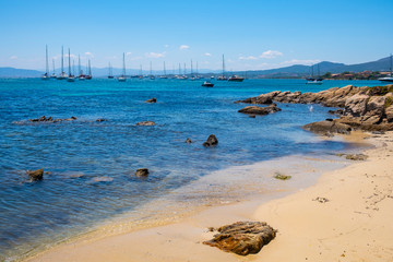 Golfo Aranci, Sardinia, Italy - Panoramic view of Golfo Aranci harbor by the yacht port - Marina di...