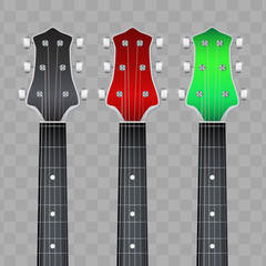 Set of Rock Electro Guitars neck fretboard and headstock. Vector Illustration isolated on white background.