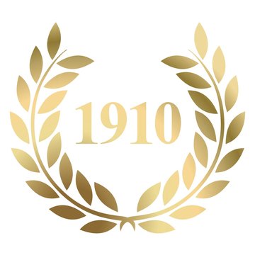 Year 1910 gold laurel wreath vector isolated on a white background