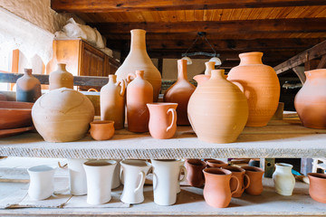 Fototapeta na wymiar handmade pottery in a old pottery workshop