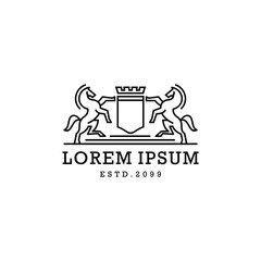 heraldic kingdom stallion standing horse crest shield line art outline logo vector template