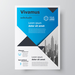 Flyer size A4 template, triangles theme blue color