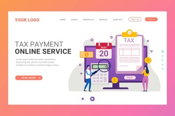 Landing page template online tax payment service through computers and mobile phones design concept