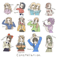 12星座　女の子　イラスト　セット © ほげげ