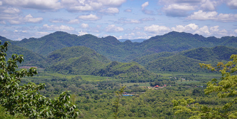 landscape with mountains and trees, tropical forest in Asia
