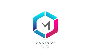M polygon pink blue icon alphabet letter logo design for business and company