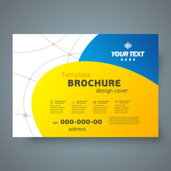 Flyer curver lines brochure design template size A4 cover yellow blue color