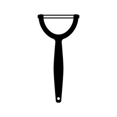 Silhouette peeler icon. Outline logo of kitchenware. Black simple illustration of knife for peeling potato and other vegetables. Flat isolated vector image on white background
