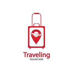Travel logo, holidays, tourism, business trip company logo design. bag vector with airplane