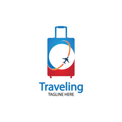 Obraz premium Travel logo, holidays, tourism, business trip company logo design. bag vector with airplane