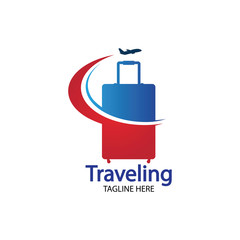 Travel logo, holidays, tourism, business trip company logo design. bag vector with airplane