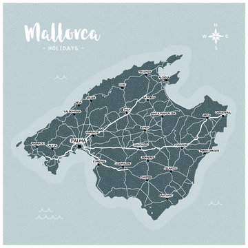 Mallorca map with streets and cities