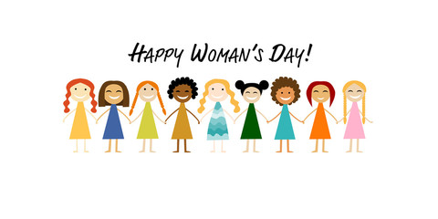 International Women s Day. Vector illustration with cute women for your design card, poster, flyer and other