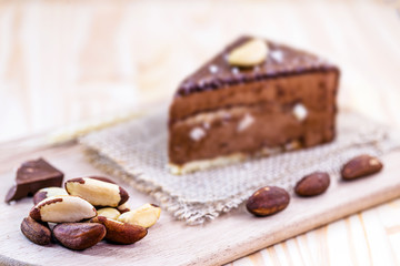 Chocolate cake with nuts. Brazilian chocolate dessert with Brazil nuts. Known in Brazil as 