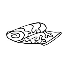 Hand drawn vector illustration in black ink on white background. A beach towel in doodle style. Isolated outline.
