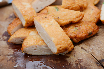 Fried fishcake slices