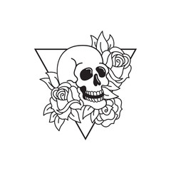Rose and skull tattoo template. Traditional tattoo flowers set old school tattooing style ink.