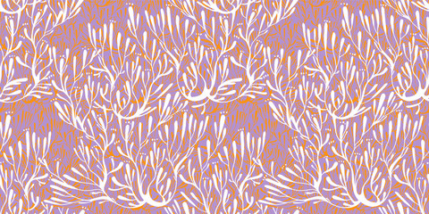 Coral seaweed in the ocean or tree branches seamless pattern.