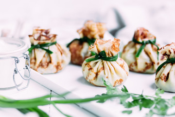 Pancakes with mushroom filling with sour cream