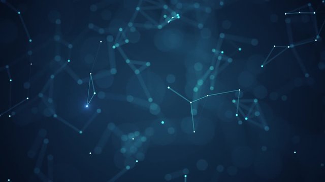 Abstract lines and dots connect background. Technology connection digital data and big data concept.Communication and technology network concept with moving lines and dots.Seamless loop. 4K 