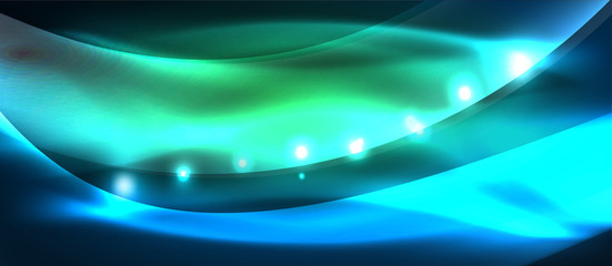 Abstract background. Shiny design neon waves with light effects, techno trendy design. Vector Illustration For Wallpaper, Banner, Background, Card, Book Illustration, landing page