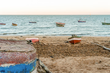 Beautiful coast with fishermen's boats in Maputo, Mozambique