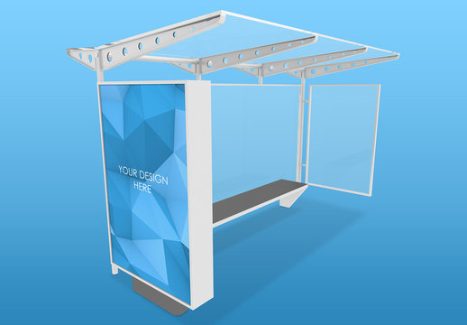 White Bus Stop Lightbox Mockup with Transparent Background
