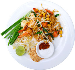 pad-thai on white dish with isolated white backgrond