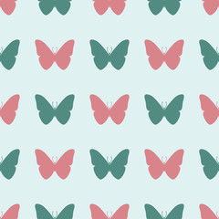 Seamless colorful butterfly pattern. Vector illustration on light blue