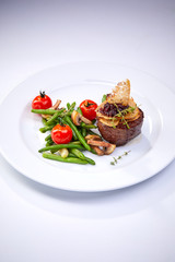 steak with vegetables, top view
