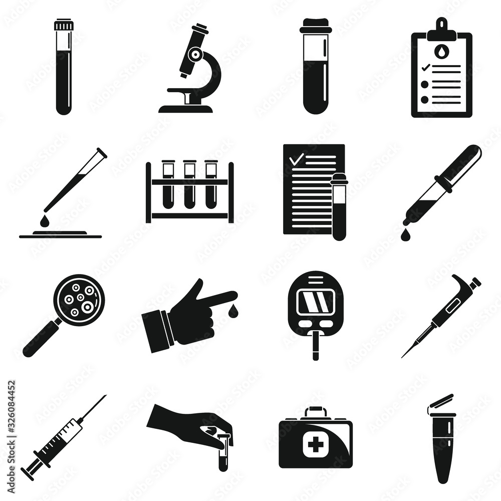 Poster blood test icons set. simple set of blood test vector icons for web design on white background