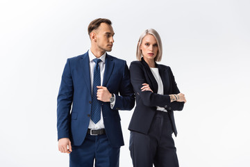 successful young tattooed businessman and businesswoman isolated on white