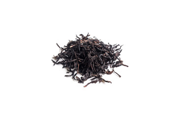 different sorts of black or green tea in bulk  on a white background close-up isolated