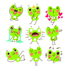 Obraz premium Adorable Cute Funny Frog Gesture Mascot Character Doodle Sketch Illustration Sticker Asset Set 1