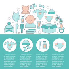 Baby welcome box concept with baby care icons.