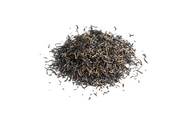 different sorts of black or green tea in bulk  on a white background close-up isolated