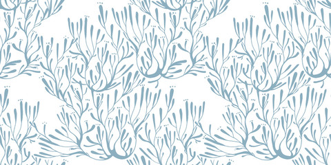 Coral seaweed in the ocean or tree branches seamless pattern. - obrazy, fototapety, plakaty