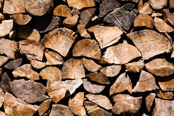 Background or texture symmetric with pieces of wood for stove fireplace .